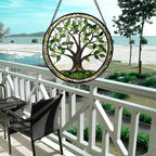 Stained Glass Window Hanging - Brown Tree Trunk Green Leaves Sun Catcher for Door Garden Home Decor Plant Suncatcher Christmas Mother's Day Birthday Gifts for Women Men Mom Nana 15 in