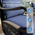 9 Pieces Modern Patio Furniture Set, All Weather Metal Outdoor Conversation Sets with Fire Pit Table for Backyard Garden Deck Porch Poolside, Blue