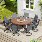 VICLLAX 9 Pieces Outdoor Dining Set, Patio Furniture Set of 8 Patio Swivel Dining Chairs and 60" Patio Round Table, Dark Charcoal Chairs & Walnut Tabletop