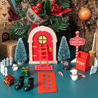 Haooryx Christmas Miniature Fairy Door - 22Pcs Christmas Winter Magic Wooden Miniature Fairy Doors Accessories Elf Magic Door Wall Fairies Magical Door Decoration Xmas Party Outdoor Decor (Wood Edge)
