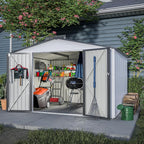 10X8 FT Outdoor Storage Shed W/Lockable Hinge Doors,Metal Shed W/Sloped Roof & 4 Air Vents,All Weather Garden Tool House for Backyard Patio Lawn,White