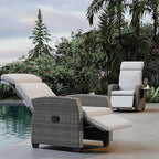 Indoor Outdoor Wicker Recliner Chair with Flip-Up Table Air Pump 155° Lay Flat, Adjustable Wicker Lounge Recliner Chair with Independently Backrest and Footrest Set of 2