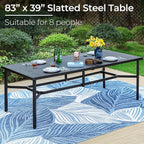 PHI VILLA 9 Pieces Outdoor Dining Set for 8, Rectangle Large Metal IronTable with Umbrella Hole & Cushioned Wicker Chairs, Large Dining Furniture for Patio, Deck, Yard, Porch