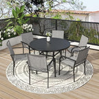 7-Piece Outdoor Dining Set, 48'' Round Table with 6 Stackable Chairs All Weather Furniture Set - Grey