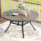 VICLLAX 7 Pieces Patio Dining Set for 6, Outdoor Furniture Set Includes 47.2" Outdoor Round Table and 6 Patio Swivel Chairs for Lawn Garden, Grey Wood Grain Tabletop and Grey Fabric