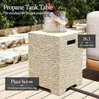 UPHA 56-inch Outdoor Propane Gas Fire Pit Table 50000 BTU Concrete Round FirePit for Outside Patio with Propane Tank Cover, Blue Glass Rocks, Rain Cover, Beige Texture