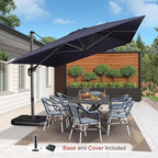 PURPLE LEAF 10'×13' Patio Umbrella with Base Included and Cover Outdoor Umbrella with Cover Extra Large Heavy Duty Cantilever Umbrella Navy Blue