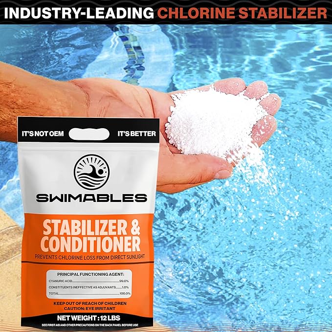 Swimables 12-Pounds Premium Pool Stabilizer & Conditioner, Max Strength Cyanuric Acid for Pools, Spa & Salt Water – Reduces Chlorine Loss, Ideal for Swimming & Hot Tubs
