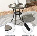 VICLLAX Round Patio Dining Table, Metal Outdoor Bistro Table with Storage Shelf for Balcony Garden Deck, 27.6Inch Grey