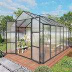 Greenhouse for Outdoors 8x12x7.8FT, Polycarbonate Greenhouse with Stronger Wind Protection and Roof Vent, Walk-in Large Aluminum Sunroom Winter Proof, Black