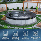Yankee Diamond Series Pool Covers for Above Ground Pools | All-Weather, Windproof, Light 12ft Round Pool Cover w/ 4 Screw-In Pegs, 4 Ropes | 3 Mounting Methods, Strong Fastenings for Triple Protection