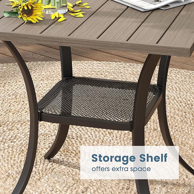 DIFY 3 Pieces Outdoor Patio Dining Set for 2, 27.6" Small Square Metal Dining Table and 2 Sandshell Textilene Swivel Dining Chairs, Outdoor Table and Chairs