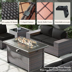Outdoor Patio Furniture Set with Propane Fire Pit Table, 13 Pieces Outdoor Furniture Patio Sectional Sofa Conversation Sets w/ETL Approved 43" Gas Outdoor Fire Table & Coffee Table(Black)