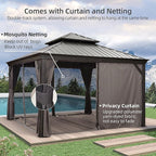 PURPLE LEAF 12' X 12' Permanent Hardtop Gazebo Aluminum Gazebo with Galvanized Steel Double Roof for Patio Lawn and Garden, Curtains and Netting Included, Grey