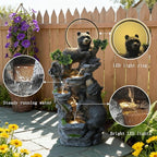 38.2" H Bear Outdoor Fountain with LED Lights and Five Tiered Waterfall Water Features,Suitable for Courtyard,Gardenand Indoor Decoration