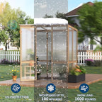 4x6FT Wooden Greenhouse with Cedar Frame, Outdoor Wood Greenhouses with Roof Vent, Wood and Polycarbonate Walk-in Greenhouse
