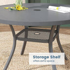 DIFY Outdoor Dining Table for 4, Round Patio Table with Umbrella Hole for Garden, Backyard and Porch (Dark Grey)