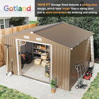 Gotland 10FT x 8FT Sheds & Outdoor Storage, Storage Shed with 1 Large Window Sloped Step, Metal Shed with 2 Lockable Slide Doors Air Vents, Outdoor Shed for Backyard Patio Lawn Brown