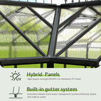AMERLIFE 12x10x8 FT Hybrid Polycarbonate Greenhouse, Quick-Connect Aluminum Frame, Dual Roof Vents & Double Doors, Walk-in Backyard Greenhouse with Gutters, Black