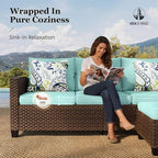 HERA'S HOUSE Patio Furniture Set with Fire Pit, 6 Pieces Outdoor Wicker Furniture, All Weather Patio Conversation Sets with Thick Cushions for Lawn Backyard, Brown/Blue