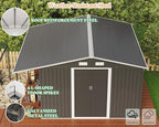 Jocisland 12x12x6.6 FT Galvanized Metal Storage Shed with Open Firewood Bay, Sliding Doors & Ramp, 2 Windows & Vents, Weather-Resistant Outdoor Tool/Garden Shed, Dark Grey/White