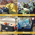 Eurmax USA Collapsible Outdoor Folding Wagon Cart All-Terrain Utility Wagon Heavy Duty Camping Patio Shopping Garden Sporting Wagon Cart with Side Bag & Cup Holder