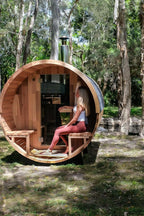 Barrel Sauna, Canadian Red Cedar Outdoor Sauna 4-6 Person,15KW Wood Burning Saunas Stove, Half Glass Window, Triple Waterproof System for Garden, Patio