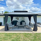 PURPLE LEAF 10' X 14' Outdoor Gazebo with Dual-Layer Galvanized Steel Double Roof for Patio Lawn Garden Aluminum Gazebo with Netting and Curtains Grey