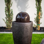 XBrand 25.98" H Black Round Stone Indoor/Outdoor Modern Sphere Water Fountain w/LED Lights – Ball Bubbling Fountain Décor for Garden, Patio, or Tabletop