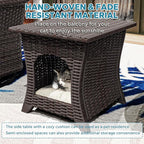 Outdoor Wicker 360 Degree Swivel Glider Rocker Chairs Set of 2 with Cat House Side Table, Patio Conversation Furniture Set with Washable Cushions for Garden, Poolside (Beige)