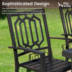 PHI VILLA Patio Dining Set 5 Pcs 1 Metal Square Garden Umbrella Table 37" and 4 Armrest Chairs Support 300 lbs for Ourdoor Backyard Bistro Furniture Set