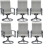 Patio Swivel Chairs Set of 6, Outdoor Swivel Chairs with Armrest, High Back Patio Chair with Metal Frame, All-Weather Outdoor Dining Chair for Deck, Porch and Lawn, Grey