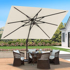 9' X 12' Cantilever Patio Umbrella with Base Included 360°Rotation Rectangular Outdoor Large Offset Umbrellas Heavy Duty Windproof for Garden Deck Pool, Beige