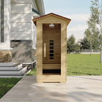 1 Person Outdoor Infrared Sauna - 3D Fast Heating Home Spa Sauna w/Chromotherapy Light, Wooden Sauna Room Kit w/Bluetooth Speaker (CE Certified,110V)