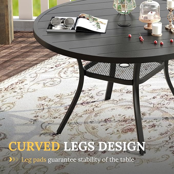 VICLLAX Patio Dining Set for 4, 5 Pieces Outdoor Furniture Includes 40.6" Round Patio Table with Umbrella Hole and 4 Outdoor Swivel Chairs for Lawn Garden, Black Tabletop and Mixed Brown Fabric