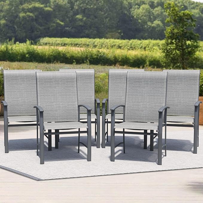 Outdoor Dining Chairs Set of 6, Stackable Patio Chairs with Metal Frame & Textilene Fabric, Perfect for Patio Garden Deck, Grey