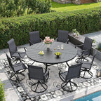 DIFY 9 Pieces Outdoor Patio Dining Set, 8 Dark Grey Textilene Swivel Dining Chairs and 59.8" Black Round Metal Dining Table, Outdoor Table and Chairs