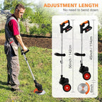 24V Electric Weed Wacker, Cordless String Trimmers with 2 Batteries & Charger, 3 in 1 Stringless Brush Cutter/Weed Eater/Edger/Lawn Mower with 3 Types Blade & Wheels for Garden and Yard Lawn