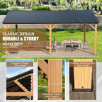 Domi 12' X 20' Hardtop Gazebo with Galvanized Steel Gable Roof and Wood Grain Aluminum Frame, Outdoor Permanent Gazebo Pavilion for Patio, Garden, Deck, Backyard
