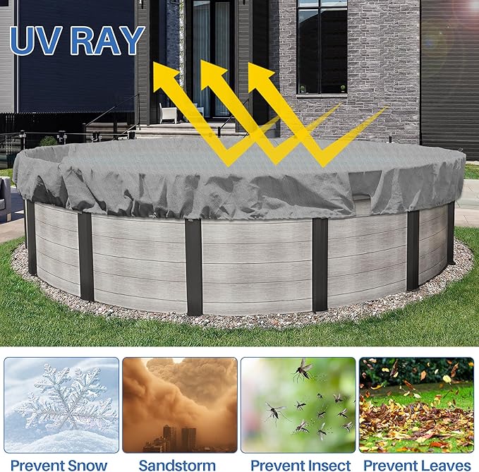 ECOOPTS 17 ft Round Pool Cover for Above Ground Pools, Swimming Pool Cover Protector Winter Safety Cover (Light Grey)