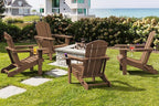 SERWALL Adirondack Chair with Cup Holders - Composite Adirondack Chairs Set of 4 HDPE Outdoor Chairs All Weather Use- Brown