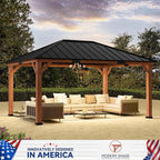 Modern Shade Tranquil Grove Wood Gazebo 12' x 16', Permanent Grill Gazebo with Galvanized Steel Hardtop Roof, Cedar Framed Wooden Pavilion for Garden, Backyard