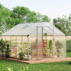 8 x 10 ft Greenhouse, Greenhouses for Outside, Polycarbonate Greenhouse with Aluminum Frame, Lockable Door and Ajustable Roof Vent for Backyard, Green Houses for Outside Garden Backyard, Patio