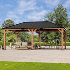 Modern Shade Tranquil Grove Wood Gazebo 12' x 20', Permanent Grill Gazebo with Galvanized Steel Hardtop Roof, Cedar Framed Wooden Pavilion for Garden, Backyard