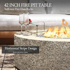 UPHA 42-inch Outdoor Propane Gas Fire Pit Table 50000 BTU Concrete Rectangle FirePit for Outside Patio with Propane Tank Cover, Wind Guad, Blue Glass Rocks, Rain Cover, Beige Texture