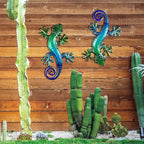 HONGLAND Metal Gecko Wall Art 15 Inch Lizard Outdoor Decor Lizards Garden Sculpture for Yard Fence 2 Pack