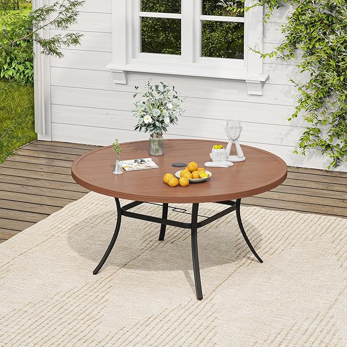 VICLLAX 7 Pieces Outdoor Dining Set, Patio Furniture Set of 6 Patio Swivel Dining Chairs and 50" Patio Round Table, Mixed Brown Chairs & Walnut Tabletop