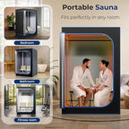 SereneLife Portable Sauna for Home, 2-Person Steam Sauna Tent with 4L Steamer, 2 Foldable Sauna Chairs, Remote Control for in-Home Spa Rejuvenation, 71"x47" (Black)