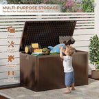 130 gal Brown Resin Deck Box, Outdoor Storage Box Waterproof Lockable, Patio Deck Box For Package Delivery, Outside Storage Box Container for Furniture Cushions, Garden Tools, Pool Accessories