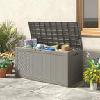 NUNU LAB 101 Gallon Large Waterproof Resin Deck Box, Lockable Outdoor Storage Box with Gas Lift, Patio Cushions, Garden Tools, Pool Supplies, Indoor Outdoor Storage Container, Grey